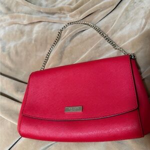 Kate Spade Vibrant Red Leather Laura Way Greer Shoulder Bag with Chain Strap